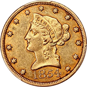 image for: 1854-O $10 PCGS AU50 (Large Date)