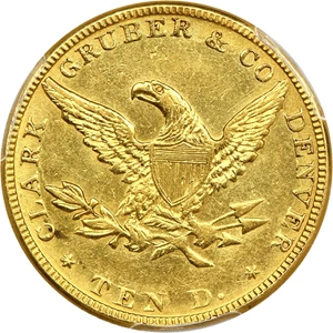 image for: 1861 Clark Gruber $10 PCGS AU55