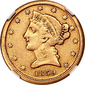 image for: 1859-D $5 NGC VF30