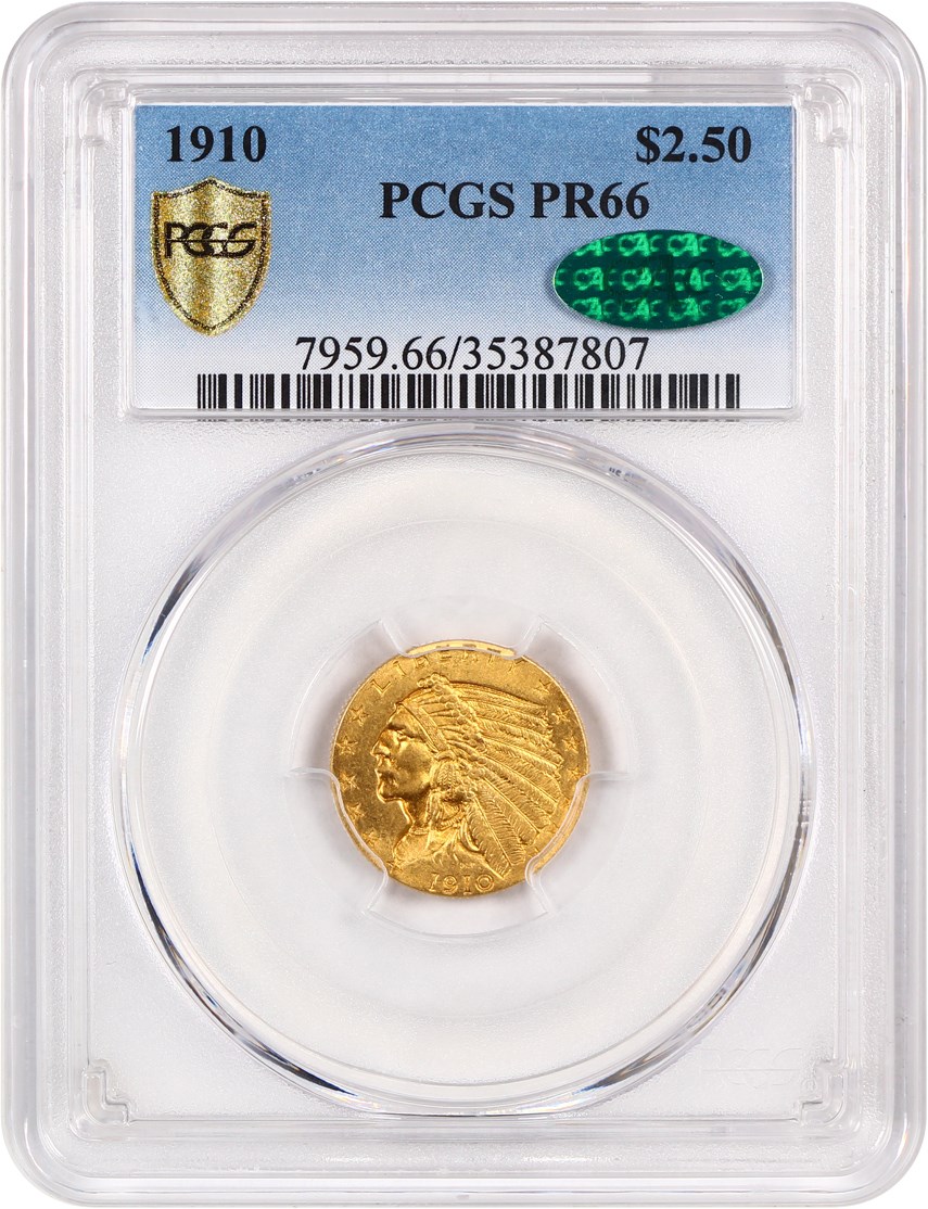 image for: 1910 $2 1/2 PCGS/CAC Proof 66