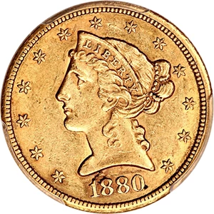 image for: 1880-CC $5 PCGS AU55