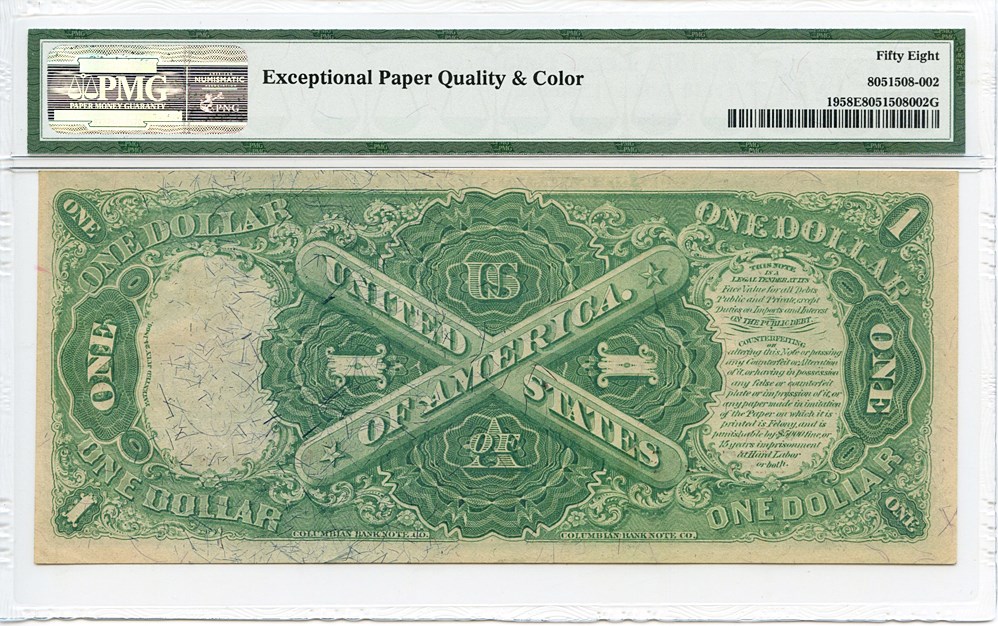 image for: FR. 19 1874 $1 Legal Tender PMG About Unc 58 EPQ [E533844]