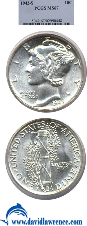 image for: 1942-S 10c PCGS MS67