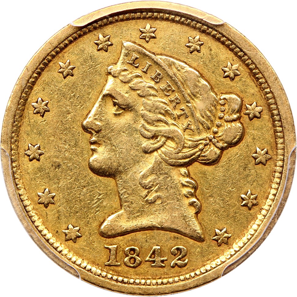 image for: 1842-C $5 PCGS/CAC XF45 (Large Date)