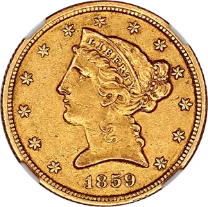 image for: 1859-C $5 NGC AU55