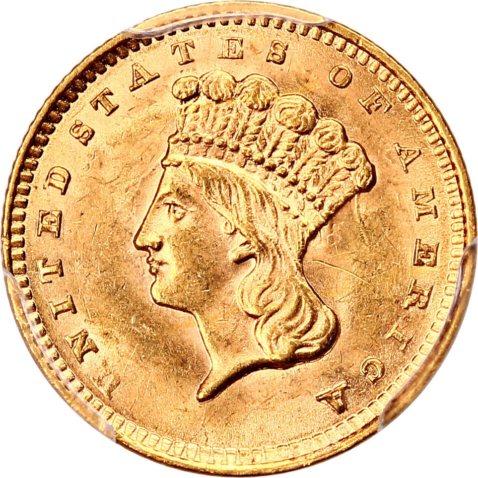 image for: 1856 G$1 PCGS MS63 (Type 3, Upright 5)