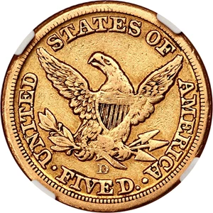 image for: 1859-D $5 NGC VF30