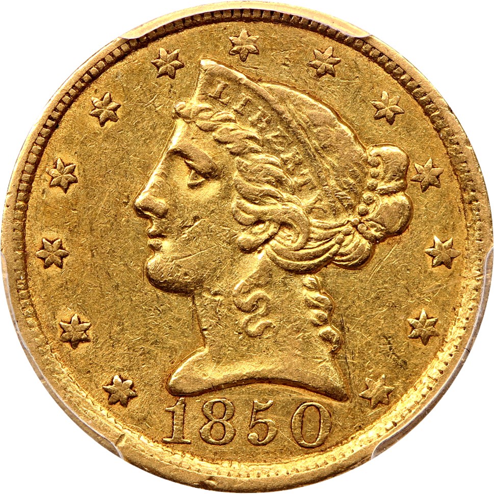 image for: 1850-C $5 PCGS AU50