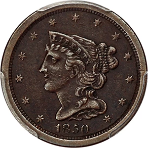 image for: 1850 1/2c PCGS XF45