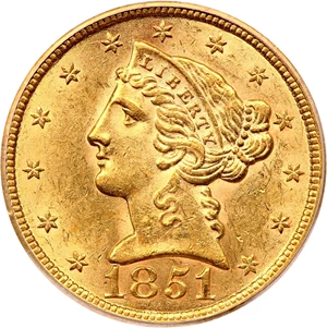 image for: 1851 $5 PCGS MS62