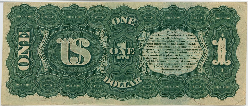image for: FR. 18 1869 $1 Legal Tender PMG About Unc 55 EPQ [Z9595895]