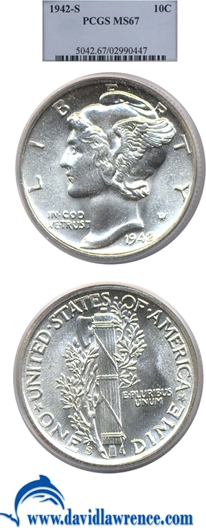 image for: 1942-S 10c PCGS MS67