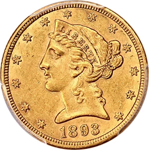 image for: 1893-CC $5 PCGS AU53