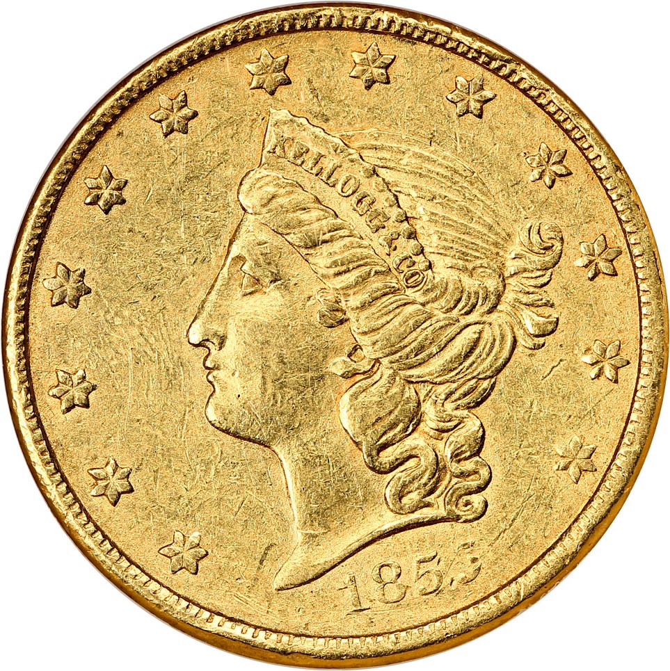 image for: 1855 Kellogg & Co. $20 NGC AU53