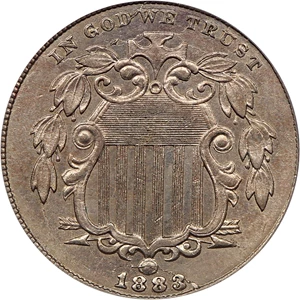 image for: 1883/2 Shield 5c PCGS AU55