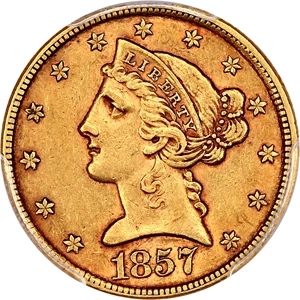image for: 1857 $5 PCGS AU53