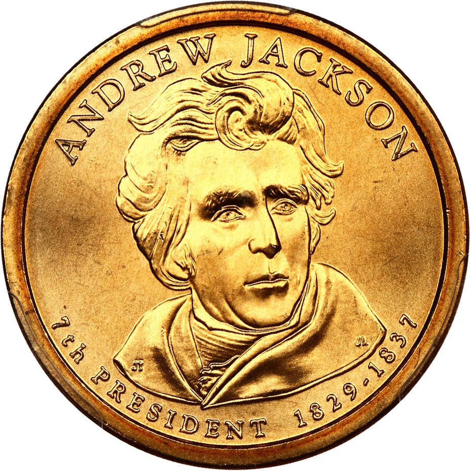 image for: Mint Error: 2008-P Andrew Jackson $1 PCGS SP67 (Missing Edge Lettering, Satin Finish)