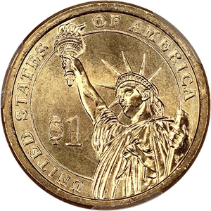 image for: Mint Error: 2007-P John Adams $1 PCGS MS65 (Missing Edge Lettering)