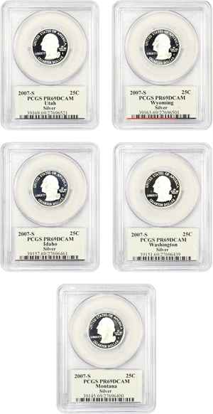 image for: 2007-S Statehood Quarter Set 25c PCGS Proof 69 DCAM (Silver, 5 Coins)