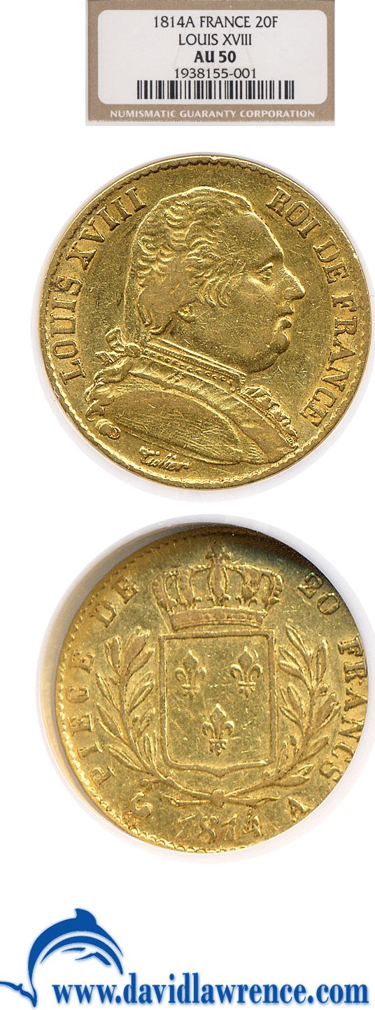 1814-A     20 Fr Louis XVIII       MS (KM-706.1) thumbnail 5