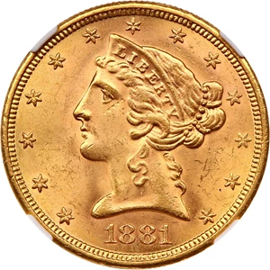 image for: 1881-S $5 NGC/CAC MS63+