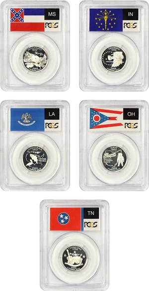 image for: 2002-S Statehood Quarter Set 25c PCGS Proof 69 DCAM (Silver, 5 Coins)