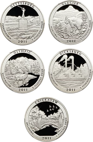 image for: 2011-S America the Beautiful Quarter Set 25c PCGS Proof 69 DCAM (Silver, 5 Coins)