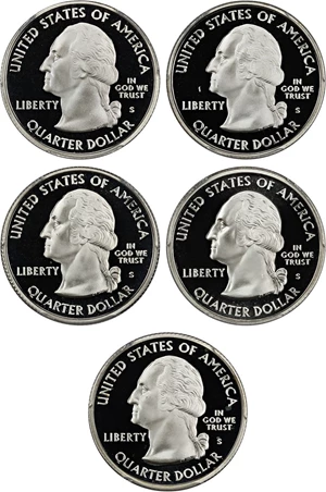 image for: 2007-S Statehood Quarter Set 25c PCGS Proof 69 DCAM (Silver, 5 Coins)