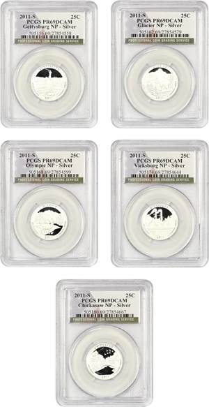 image for: 2011-S America the Beautiful Quarter Set 25c PCGS Proof 69 DCAM (Silver, 5 Coins)