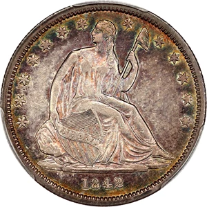 image for: 1842 50c PCGS AU50 (Small Date, Reverse of 1842)