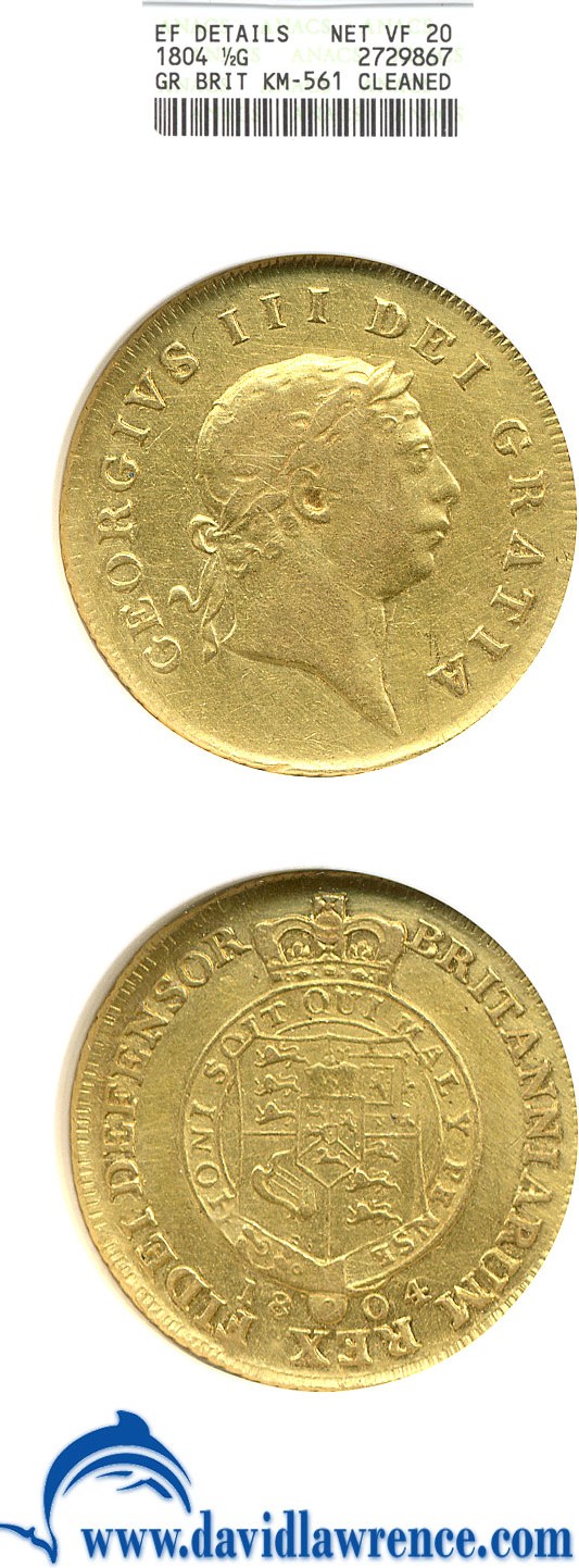 image for: Great Britain: 1804 1/2 G  ANACS EF Details, Net VF20 Cleaned (KM-561)