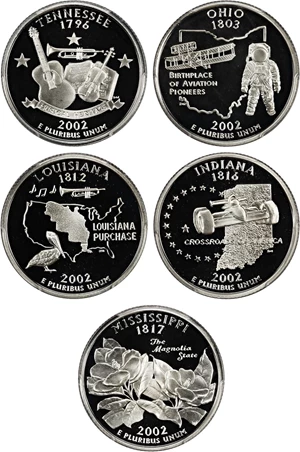 image for: 2002-S Statehood Quarter Set 25c PCGS Proof 69 DCAM (Silver, 5 Coins)