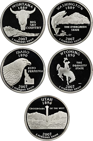 image for: 2007-S Statehood Quarter Set 25c PCGS Proof 69 DCAM (Silver, 5 Coins)