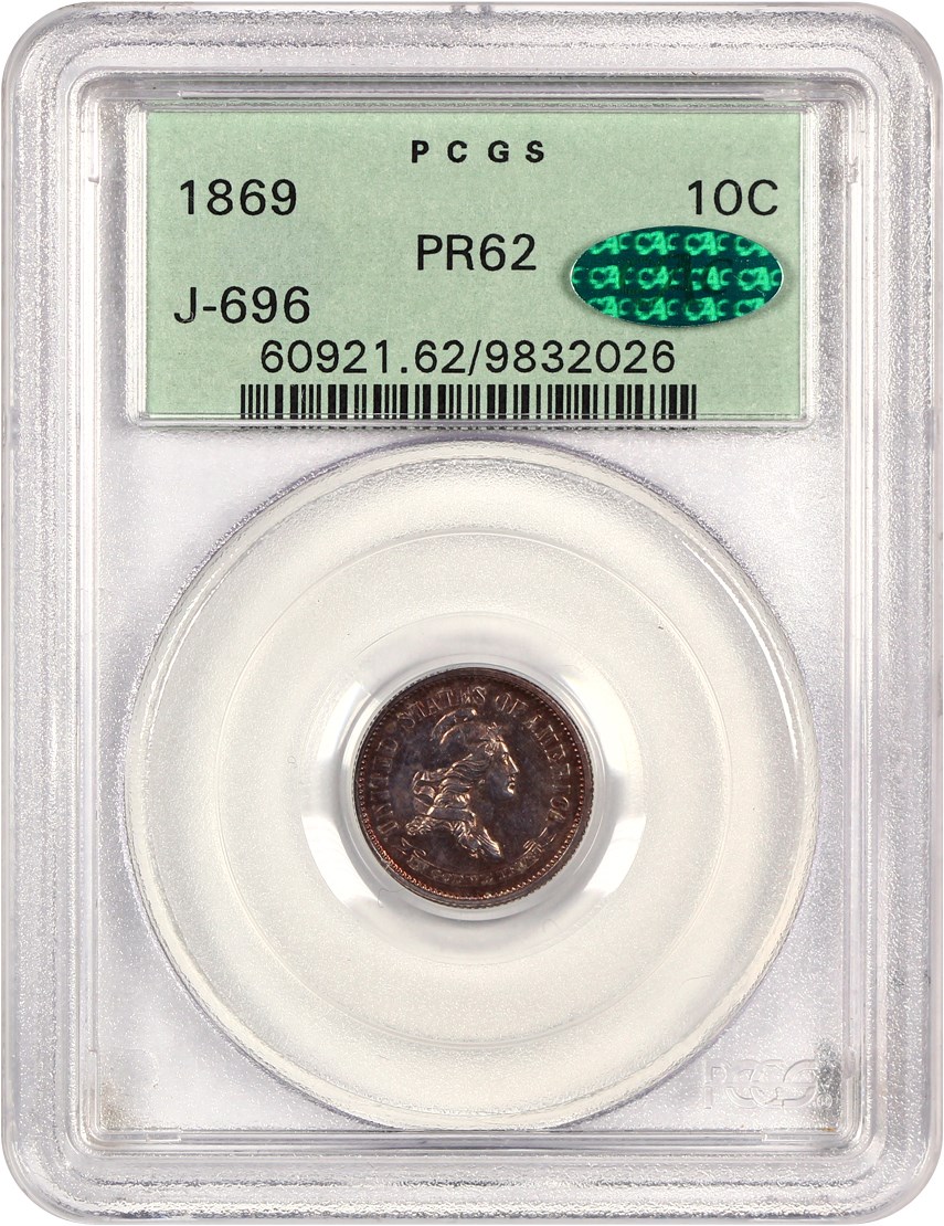 image for: 1869 Pattern 10c PCGS/CAC Proof 62 (J-696, OGH)