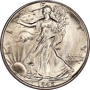 image for: 1945 50c PCGS UNC Detail (Wheel Mark)