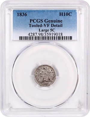 image for: 1836 H10c PCGS VF Details (Large 5C, Tooled)