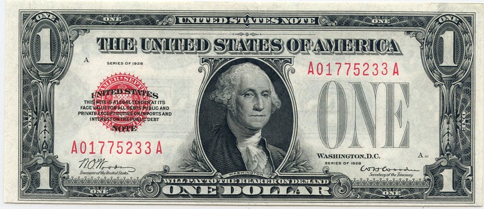 image for: FR. 1500 1928 $1 Legal Tender PCGS Choice New 63 PPQ [A01775233A]