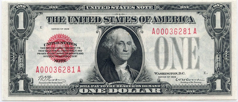 image for: FR. 1500 1928 $1 Legal Tender PCGS Gem New 65 PPQ [A00036281A]