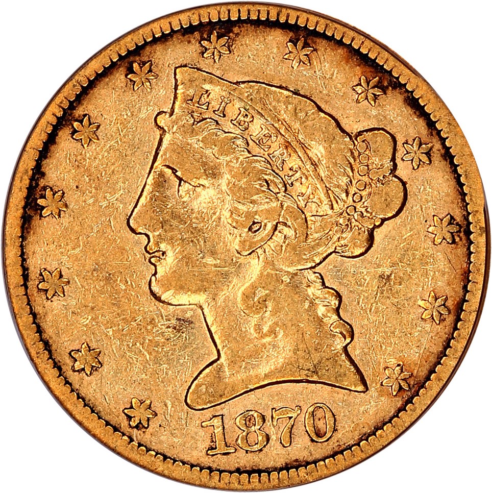 image for: 1870-S $5 PCGS VF25