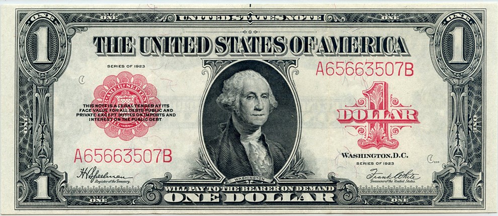 image for: FR. 40 1923 $1 Legal Tender PMG About Unc 55 EPQ [A65663507B]