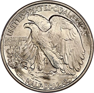 image for: 1945 50c PCGS UNC Detail (Wheel Mark)