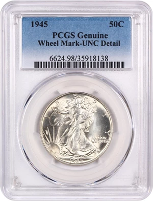 image for: 1945 50c PCGS UNC Detail (Wheel Mark)