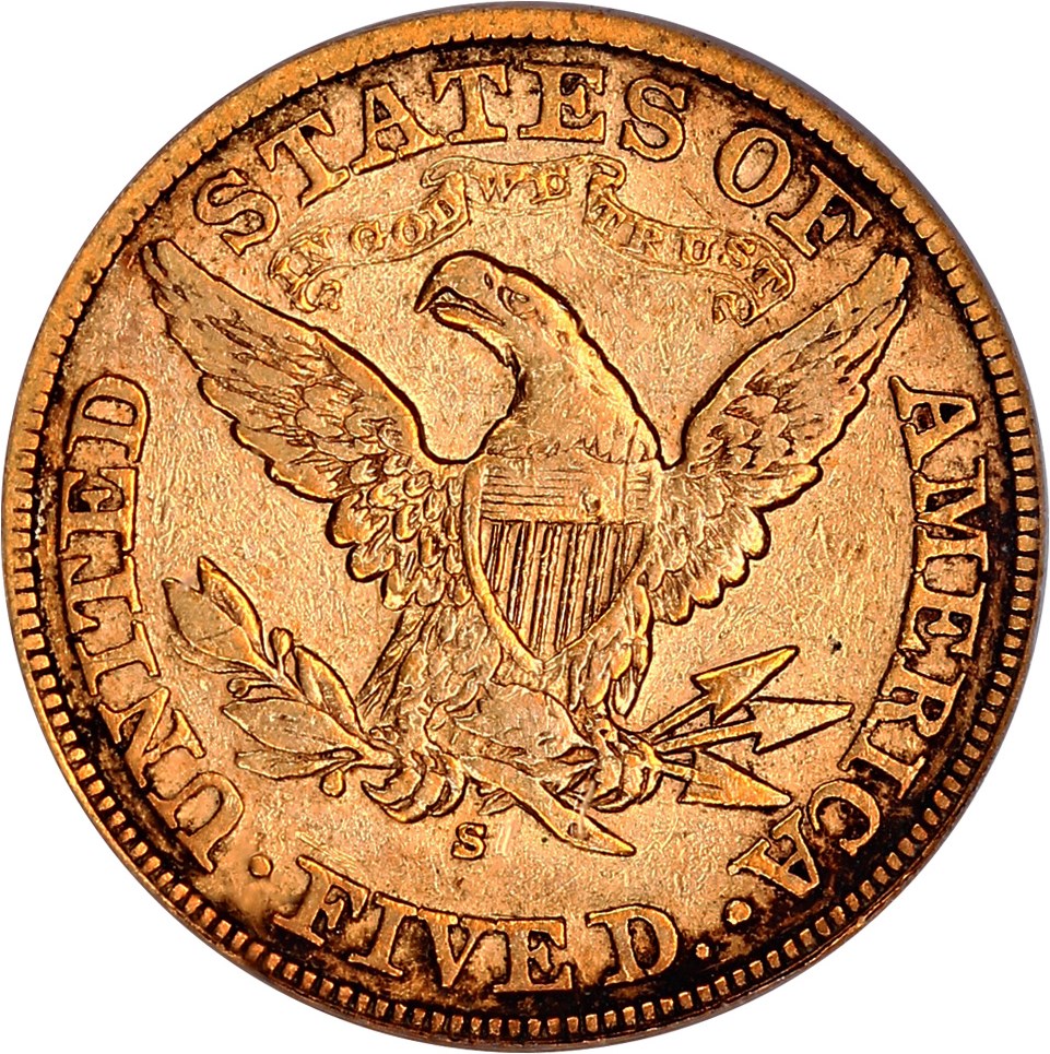 image for: 1870-S $5 PCGS VF25