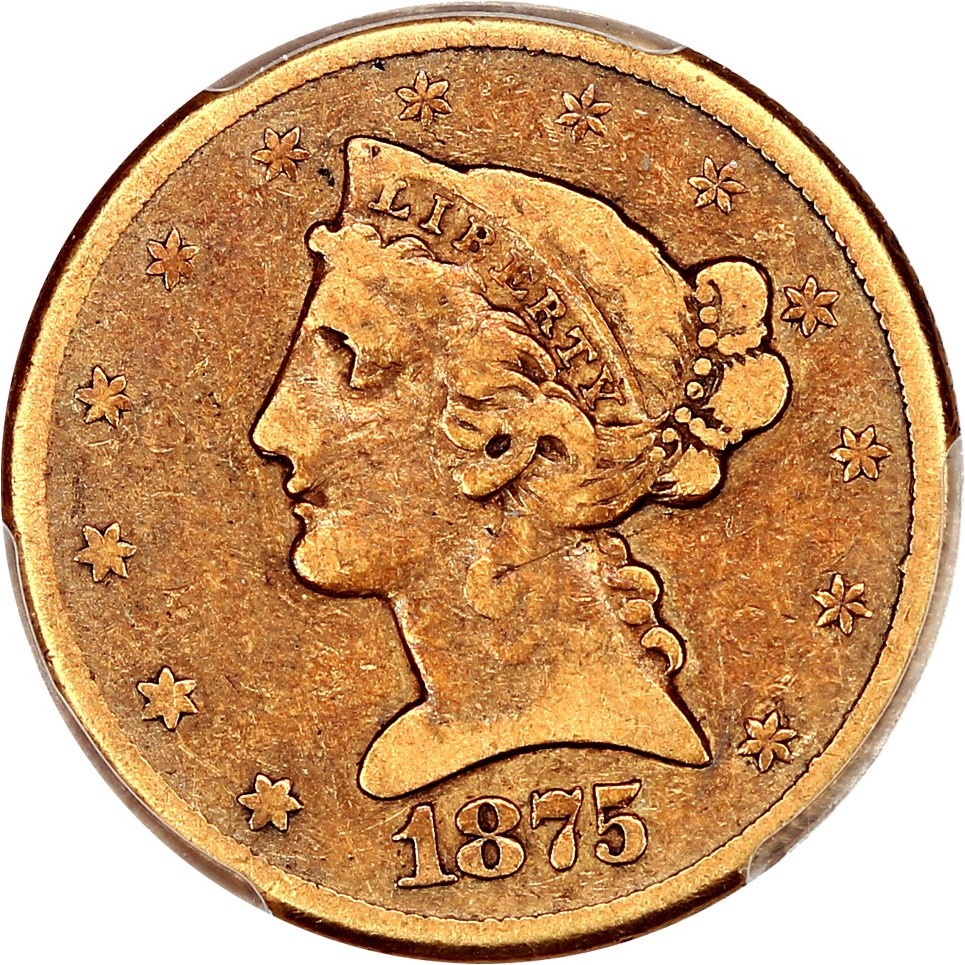 image for: 1875-CC $5 PCGS/CAC VG-08
