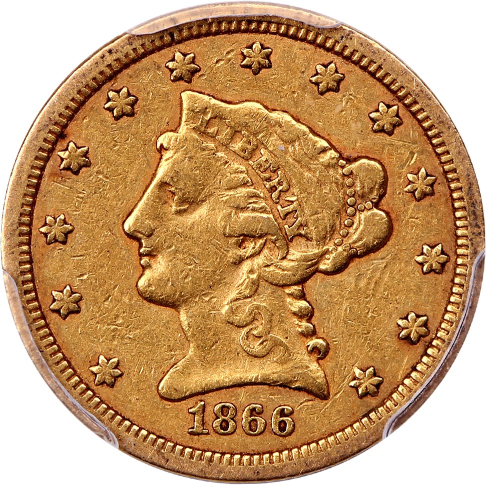 image for: 1866-S 2 1/2 PCGS VF25