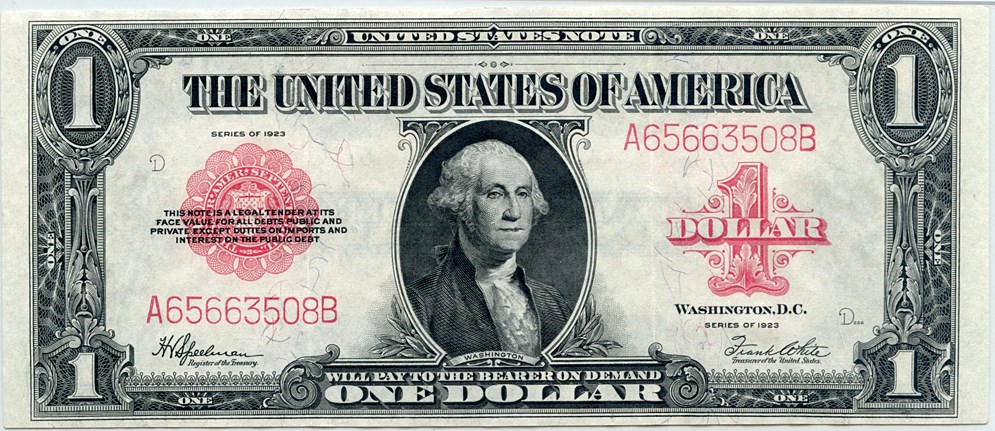 image for: FR. 40 1923 $1 Legal Tender PMG About Unc 55 EPQ [A65663508B]