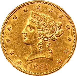 image for: 1861 $10 NGC AU58