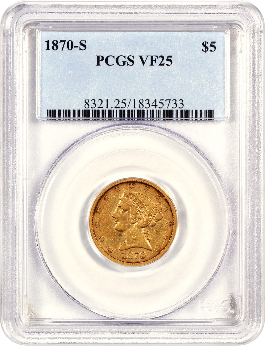 image for: 1870-S $5 PCGS VF25