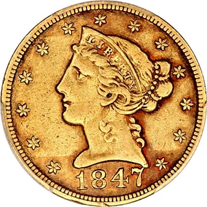 image for: 1847-C $5 PCGS/CAC VF35