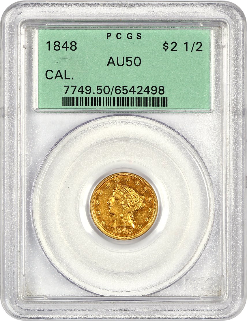 image for: 1848 CAL. 2 1/2 PCGS AU50 (OGH) ex: D.L. Hansen